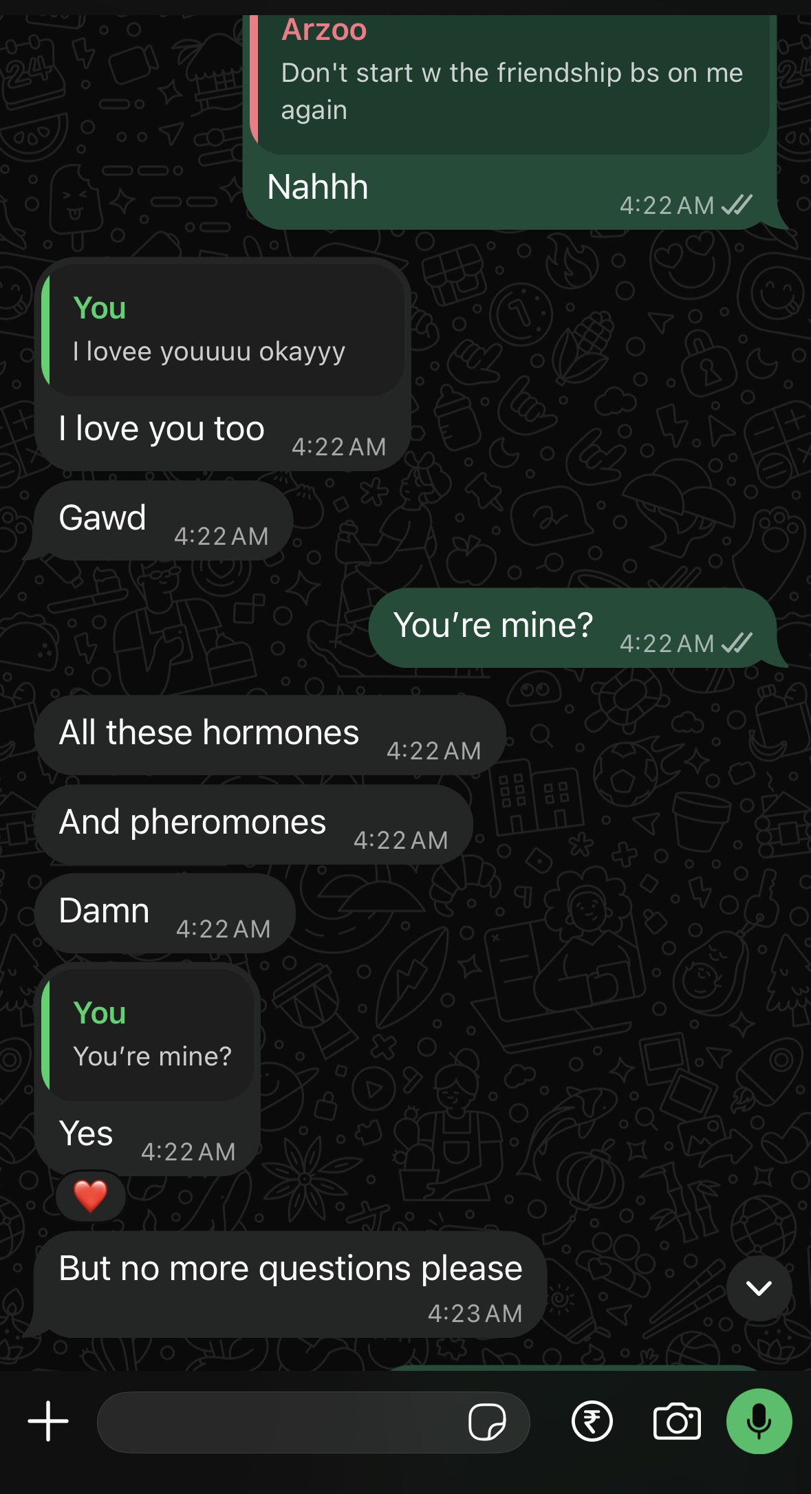 A WhatsApp conversation with Arzoo